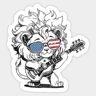 Cute baby lion playing guitar - funny saying Sticker